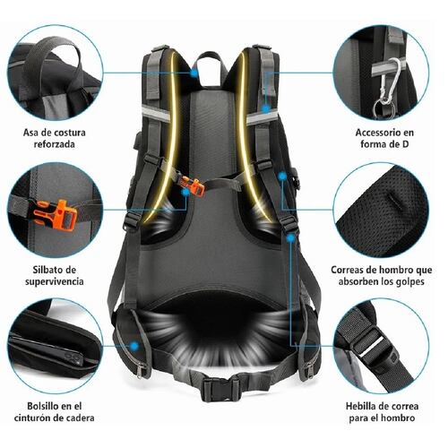 Mochila Impermeable 50l Para Senderismo Montañismo Negro