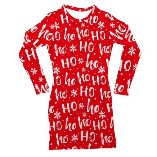 Vestido Corte Lápiz Corto Manga Larga Diseño navideño Señora Claus y Duende Navideño.