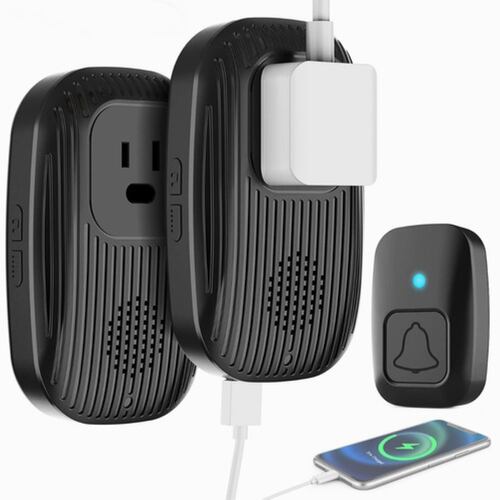 Timbre Inalámbrico 2 Receptores Con Enchufe Y 2 Puertos Usb