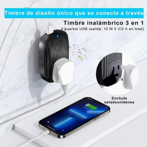 Timbre Inalámbrico 2 Receptores Con Enchufe Y 2 Puertos Usb