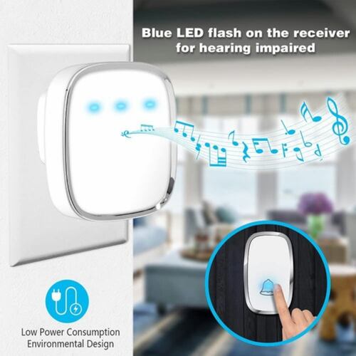 Timbre Inalámbrico Impermeable Con Luz Led 1 Transmiso 2 Receptor