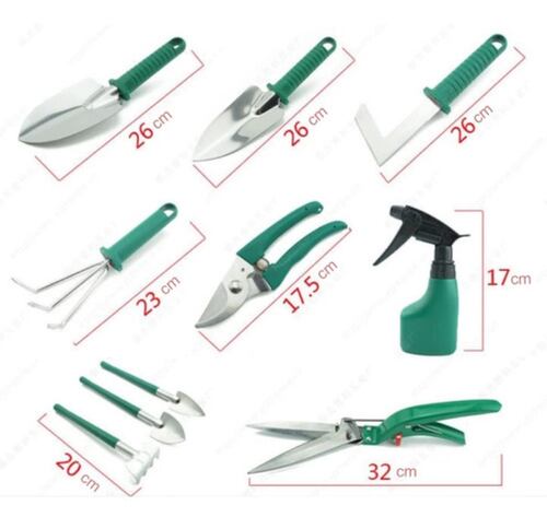Juego Herramientas De Jardinería Acero Inoxidable con caja 10 piezas Verde
