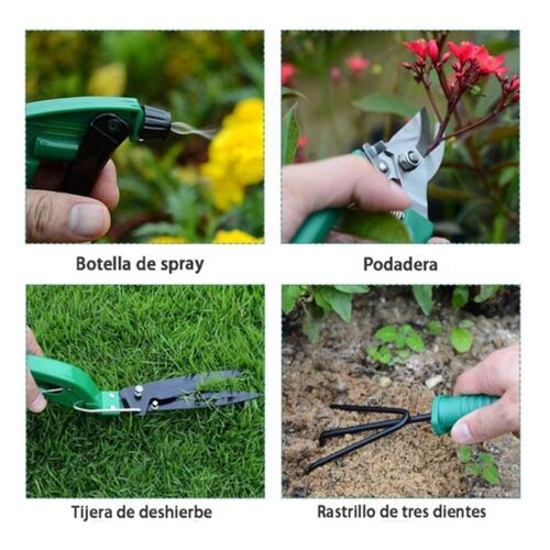Juego Herramientas De Jardinería Acero Inoxidable con caja 10 piezas Verde