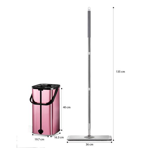 Cubeta cubo rosa para trapear con exprimidor con 2 almohadillas mop plano para limpieza de todo tipo de pisos