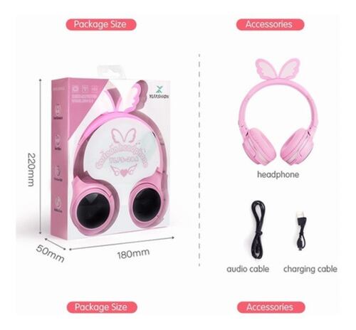 Audifonos Rosa Diadema Ajustable Para Niña