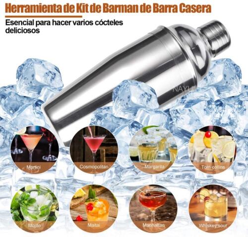 Juego De Coctelera De 750 ml Y Utensilios De Bar Con Charola