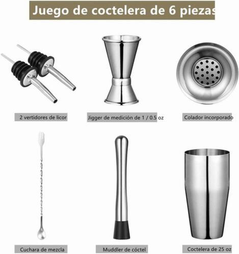 Coctelera, Juego De Barra De Acero Inoxidable, 6 Piezas.