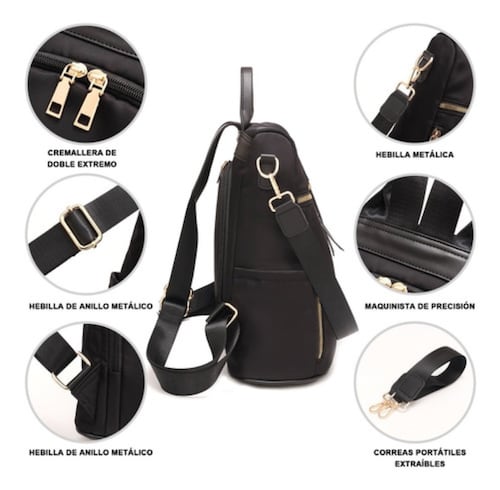 Mochila Para Mujer, Informal Antirrobo color Negro 