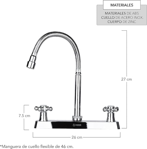CNX Tarja Sencilla en acero inoxidable Para Submontar con Mezcladora Flexible y Kit de Instalación (59 cm x 45 cm)