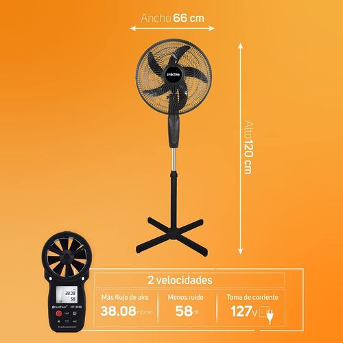Practika Ventilador de Pedestal Taurus 16 pulgadas, 2 velocidades, Practico y versátil , Cruceta metálica, Altura ajustable