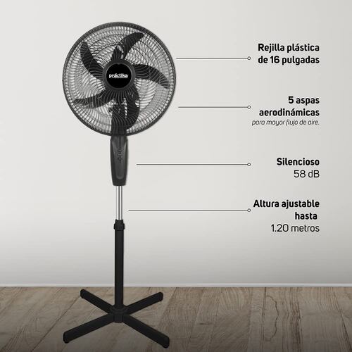 Practika Ventilador de Pedestal Taurus 16 pulgadas, 2 velocidades, Practico y versátil , Cruceta metálica, Altura ajustable