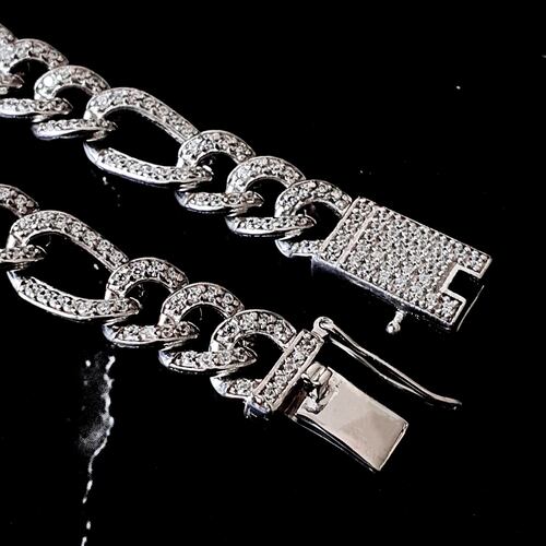 Esclava figaro de zirconias de plata .925 con baño de rodio y broche de caja.