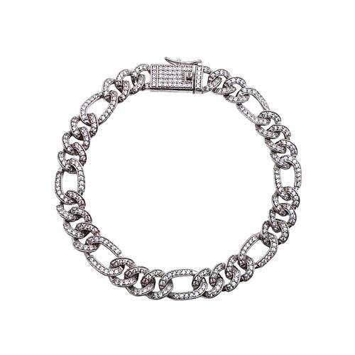 Esclava figaro de zirconias de plata .925 con baño de rodio y broche de caja.