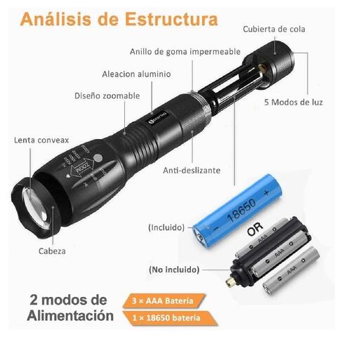 Lampara Tactica Led Recargable,c/estuche