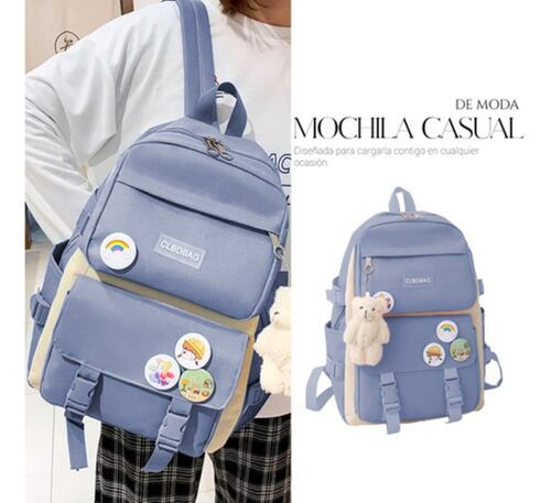 Mochilas Set 4 Pzs Escolar Bolsas Lapicera Azul