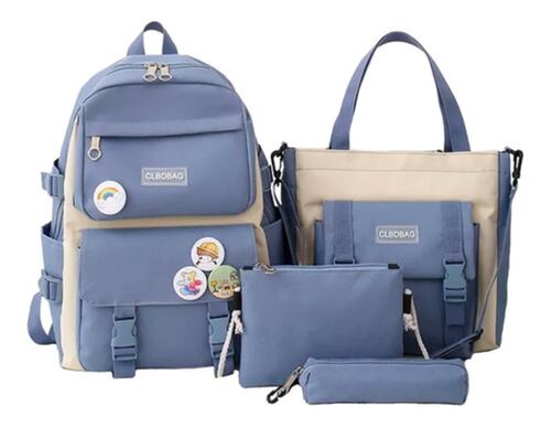 Mochilas Set 4 Pzs Escolar Bolsas Lapicera Azul