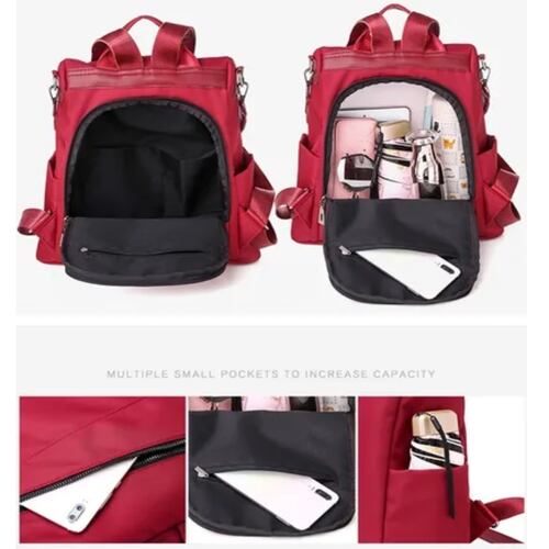 Mochila Bolsa Antirrobo Impermeable Roja