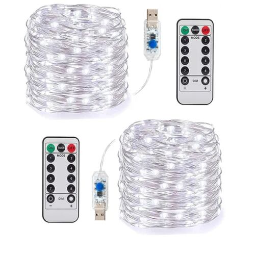 Serie Luces 20m 200 Led Decorativas Blanco Frio 2 Piezas Usb