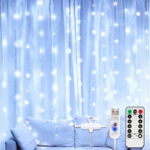 Cortinas Serie Luces 300 Led Decorativas Usb 8 Modelo 3x3m Plata