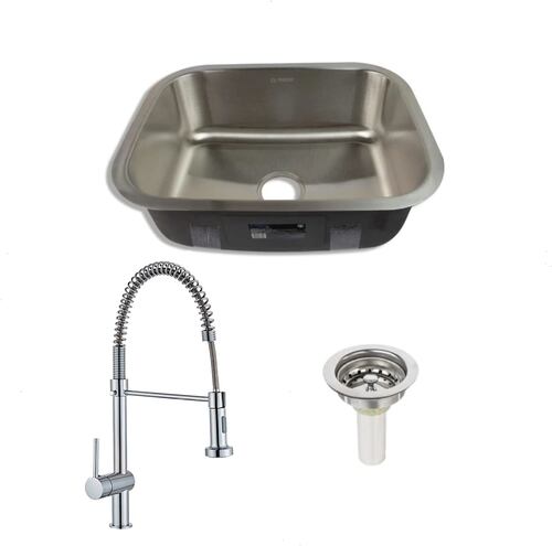 Tarja De Cocina Contra Canasta Y Mezcladora Flexible Monomando