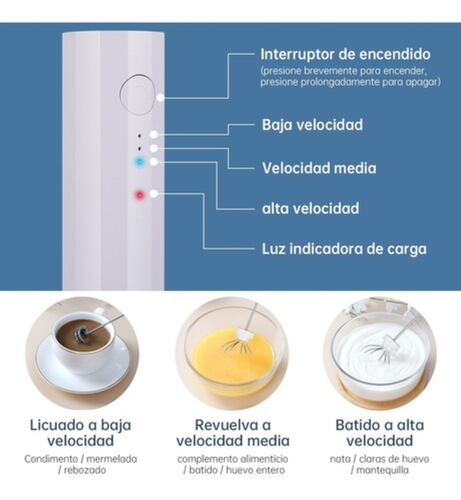 Batidor Eléctrico De Globo Para Leche Y Café Usb Recargable blanco
