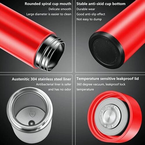 Termo Digital Inteligente De Acero Inoxidable 500ml. Rojo 