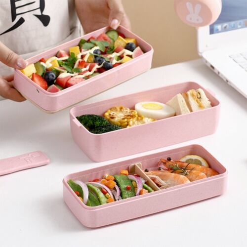 Box Lunch 3 Niveles Topper 1000ml Lonchera Bamboo Cubiertos. Rosa 