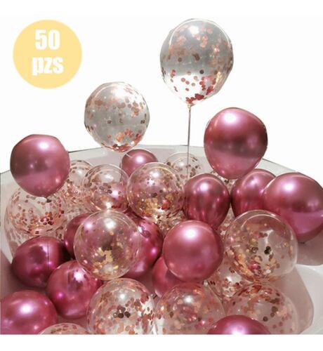 Kit Decoración Globos Metálicos Para Cortina 50pzs Rosas 