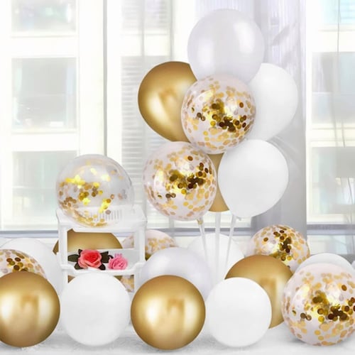 Kit Decoración Globos Metálicos Para Cortina 50pzs Dorados