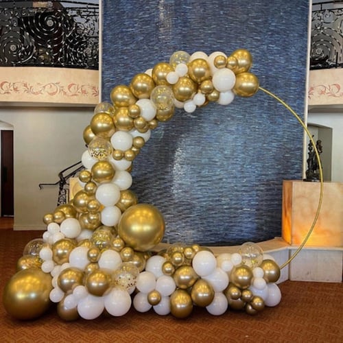 Kit Decoración Globos Metálicos Para Cortina 50pzs Dorados