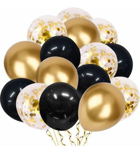 Kit Decoración Globos Metálicos Para Cortina 50pzs Dorados Negro