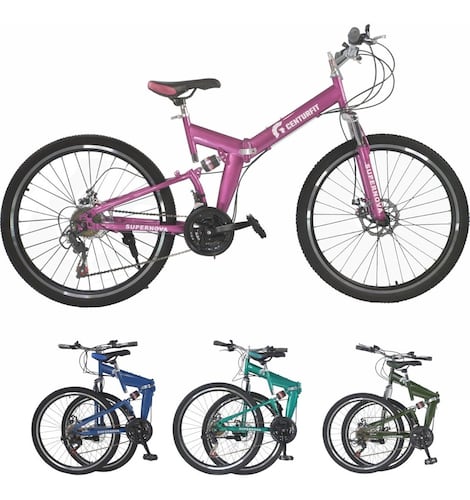 Bicicleta Plegable De Montaña R26 Freno De Disco 21 Vel Rosa
