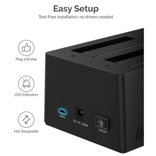 Docking USB C Sabrent EC-CH2B 2 Bahias 2.5/3.5/SSD Clonador