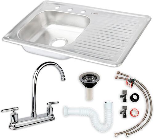 Tarja con Escurridero Derecho, Mezcladora Monomando y Kit de instalación.