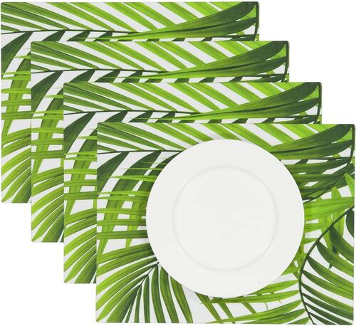 Kit 4 Piezas Mantel Individual De Plástico Rectangular Resistente Pvc 45x35 Cm  "Palmas Centro" Billu.