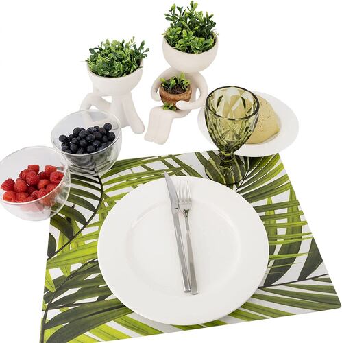 Kit 4 Piezas Mantel Individual De Plástico Rectangular Resistente Pvc 45x35 Cm  "Palmas Centro" Billu.