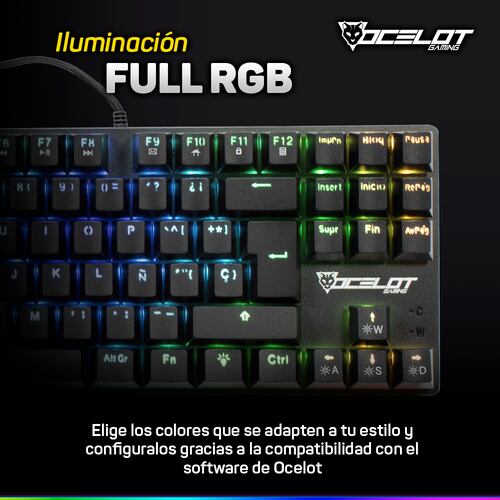 Teclado Ocelot Gaming OK-TKL2, Mecánico, USB, RGB, 80%, Negro.