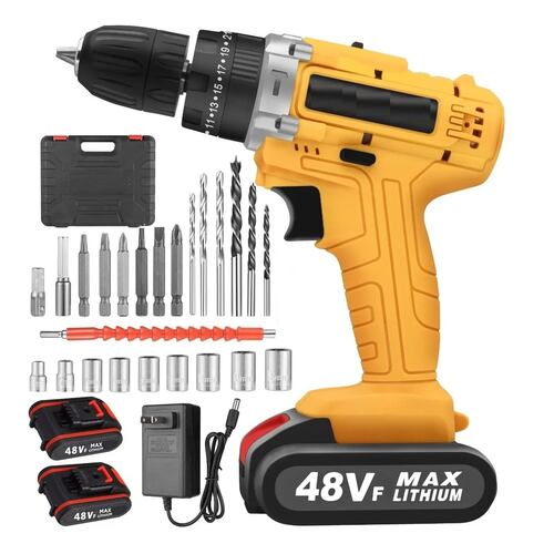 Taladro Atornillador De Impacto Inalámbrico Con 2 Baterías Amarillo