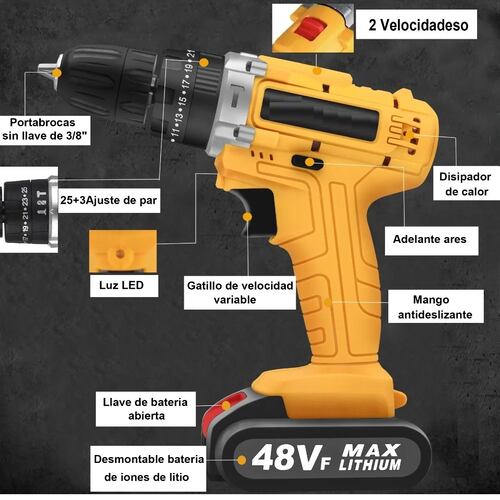 Taladro Atornillador De Impacto Inalámbrico Con 2 Baterías Amarillo