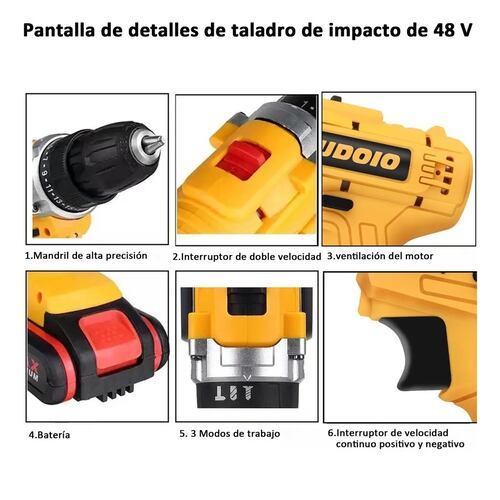 Taladro Atornillador De Impacto Inalámbrico Con 2 Baterías Amarillo