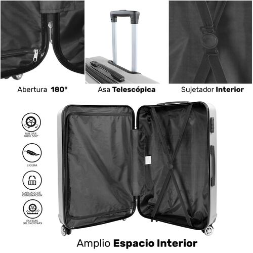 Set 4 Maletas Equipaje Ultra Resistente Ruedas 360 Plata