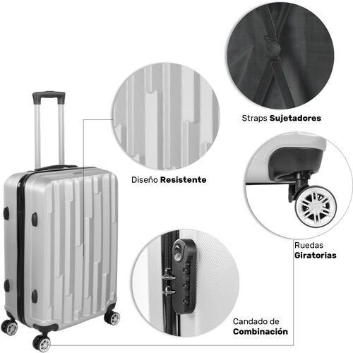 Set 4 Maletas Equipaje Ultra Resistente Ruedas 360 Plata
