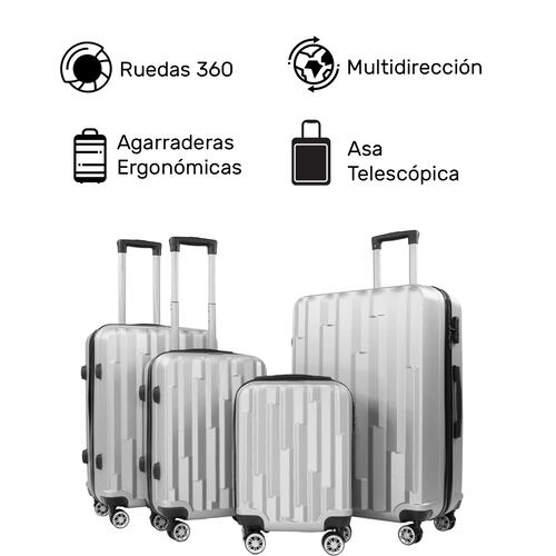 Set 4 Maletas Equipaje Ultra Resistente Ruedas 360 Plata