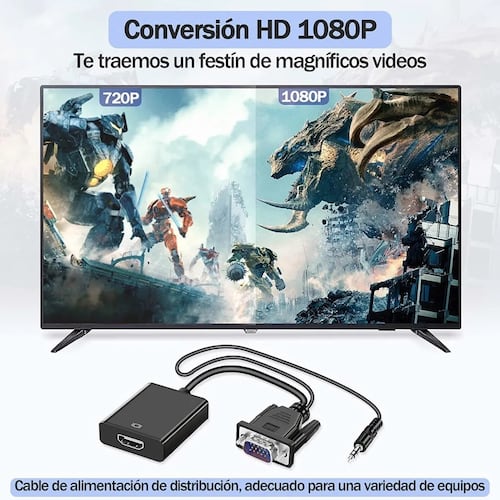 Convertidor Video Vga A Hdmi Audio Adaptadores Full Hd 1080p