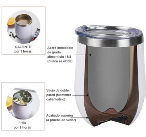 Vaso Termico 12oz Acero Inoxidable W/calor/frí Blanco
