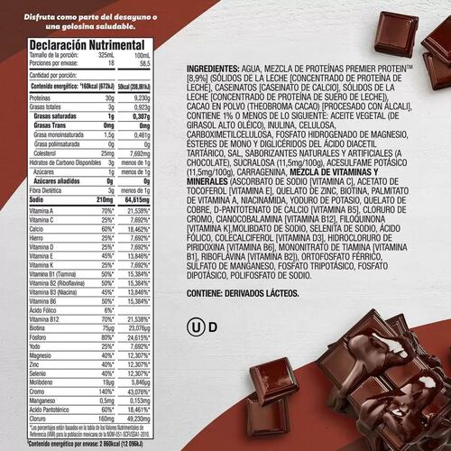 Malteada Sabor Chocolate Premier Protein 18 Pz De 325 Ml.