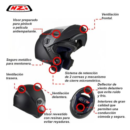 Casco Moto Abatible NZI FLIPPY certificado ECE Negro Mate.