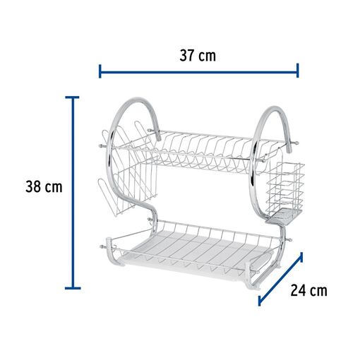 Escurridor de acero para trastes cocina con 2 niveles cromado 38 x 37 x 24 