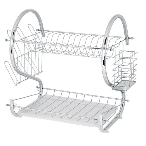 Escurridor de acero para trastes cocina con 2 niveles cromado 38 x 37 x 24 