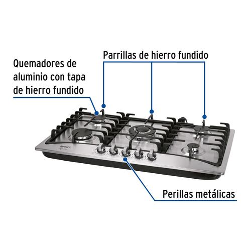 Parrilla de Gas empotrable 5 quemadores acero inoxidable Estufa de cocina ,Foset 